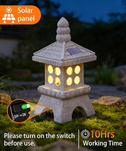 Nacome Solar Pagoda Garden Statues:15.7 inches Outdoor Waterproof Resin Zen Decor for Landscape Balcony Patio Porch Yard Ornament(Gray)