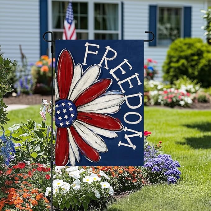 CROWNED BEAUTY Patriotic Garden Flag 12x18 Double Sided Small Burlap 4th of July Decoration for Outside Yard