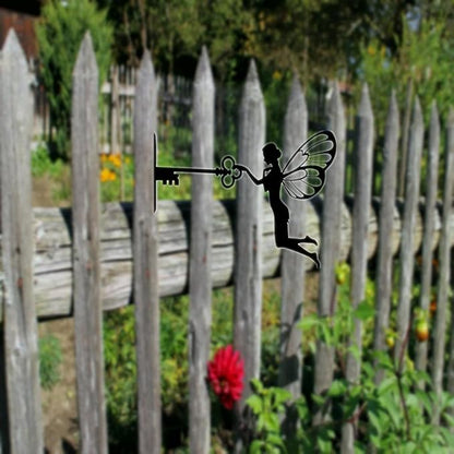 SBOMB Black Iron Art Decorative Metal Crafts, Sitting Fairy Silhouette Garden Statues Outdoor Art Statue for Patio Yard Lawn Tree Wall Deco (Fairy Key)