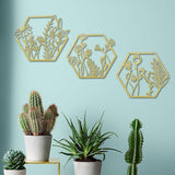 OYEFLY 3 Pcs Metal Flower Wall Decor,Farmhouse Flower Art (Gold)