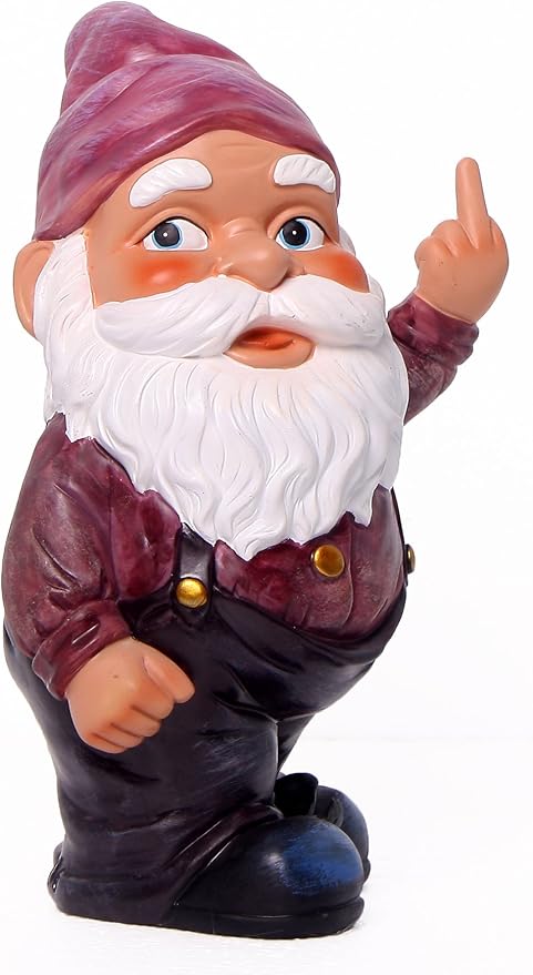 Funny Guy Mugs Middle Finger Indoor/Outdoor Gnome for Patio, Yard or Lawn - Funny Garden Gnome - Naughty Gnomes