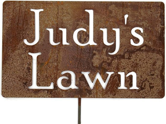 Classic Metal Garden Markers Clearance Items 20 to 33 Inches Tall (Judy's Lawn 28", Naturally Rusted)