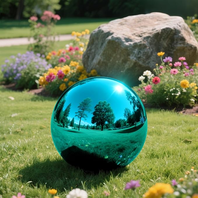 12 Inch Stainless Steel Gazing Ball, Garden Gazing Globe Mirror Ball, Polished Shiny Sphere for Garden Yard Outdoor, Swimming Pool Decoration (Light Blue)