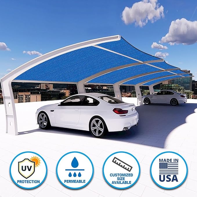 Houssity Blue 3' x 38' Balcony Deck Fence Privacy Screen Cover Panel Shade Cloth Fabric for Chain Link Fence Patio Pool Railing Driveway Walkway Porch Playground Dog Kennel Residence Commercial Use