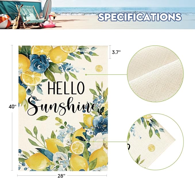 AVOIN colorlife Summer Lemon Floral House Flag 28x40 Inch Double Sided Outside, Hello Sunshine Seasonal Yard Outdoor Flag