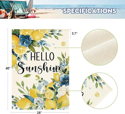 AVOIN colorlife Summer Lemon Floral House Flag 28x40 Inch Double Sided Outside, Hello Sunshine Seasonal Yard Outdoor Flag
