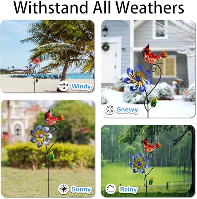 Wind Spinners Outdoor, Cardinal Wind Spinner, Kinetic Windmill with Metal Stake, Decorative Pinwheels for Lawn, Patio, Garden Decor