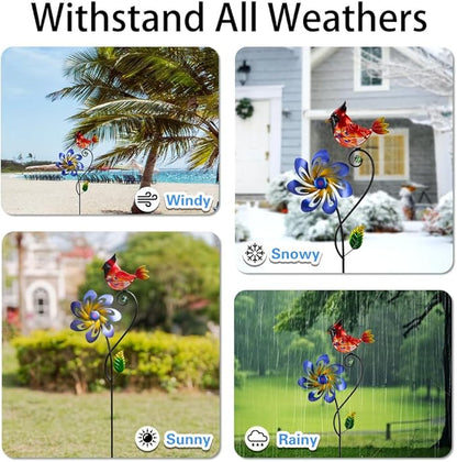 Wind Spinners Outdoor, Cardinal Wind Spinner, Kinetic Windmill with Metal Stake, Decorative Pinwheels for Lawn, Patio, Garden Decor