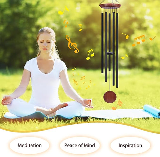 Toodour 60" Extra Large Memorial Wind Chimes for Outside, Deep Tone Wind Chimes with 6 Heavy Tubes, Unique Sympathy Wind Chime for Outdoor Garden Patio Yard Lawn - Black