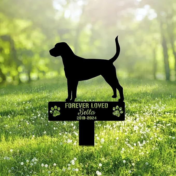 Custom English Foxhound Dog Metal Memorial Garden Stake Personalized Pet Grave Marker Name Sign Remembrance Stake Decor Sympathy Dog Loss,Outdoor Statues for Yard Garden Lawn Patio Pathway Grave.