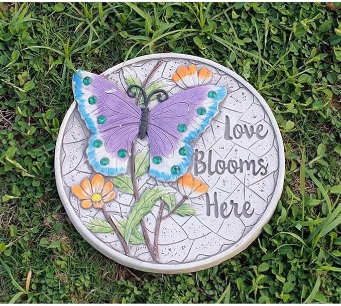 Etlegor Garden Décor Stepping Stones, Fun Animal Print Outdoor Pathway Décor Step Stones, All-Weather Lawn Pathway/Flower Beds/Courtyard Pavers(Butterfly-B)