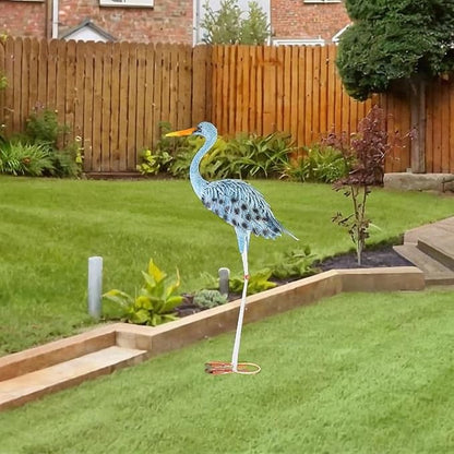 Blue Egret Statue Garden Decoration Collectibles Bird Figurine Metal Yard Art Animal Sculpture for Porch Outside Farmhouse