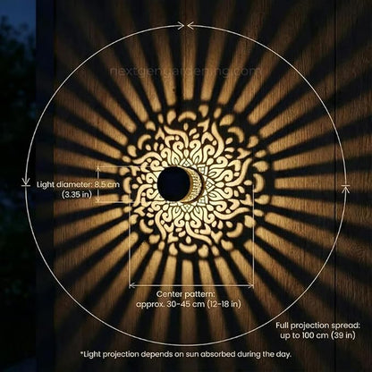 Decorative Solar Mandala Lights Outdoor, Solar Powered Metal Fence Light with Mandala Theme for Garden Post Patio Backyard Deck Step Wall Decor, Waterproof Windproof Durable Landscape (2Pcs Yellow)