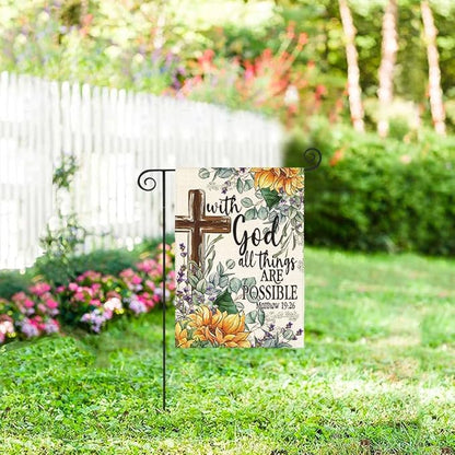 AVOIN colorlife Sunflower Spring Summer Garden Flag 12x18 Inch Double Sided Outside, With God All Things Are Possible Floral Yard Outdoor Decoration