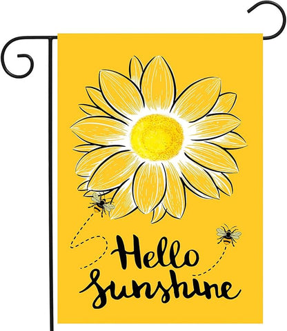 Hello Sunshine Garden Flag Bee Sunflower Flag Summer Garden Flags for Outside Yellow Flower Flag 12x18 Double Sided Yard Outdoor Front Porch Decor