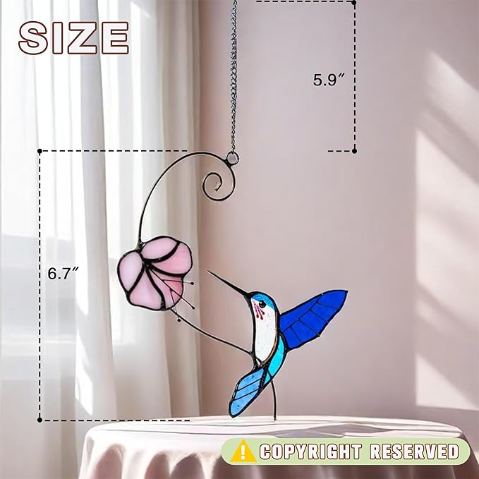1PC Colorful Hummingbird Stained Glass Suncatcher, Handcrafted Window Hanging Ornament for Home Wall Garden Decor, Unique Gift for Bird Lovers, Nature Enthusiasts, Women Mom