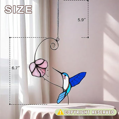 1PC Colorful Hummingbird Stained Glass Suncatcher, Handcrafted Window Hanging Ornament for Home Wall Garden Decor, Unique Gift for Bird Lovers, Nature Enthusiasts, Women Mom