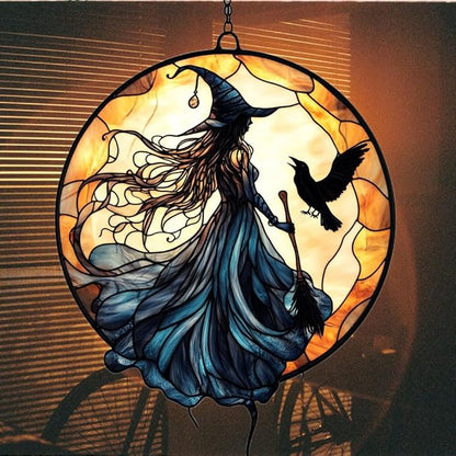 Witch Faux Mosaic Acrylic Suncatcher Stained Glass Effect Window Car Hanging Christmas Ornament Indoor Outdoor Decor Garden Sun Catcher Panel for Acrylic Suncatcher Lover for Women Mom Grandma