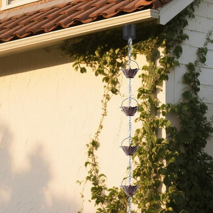 Copper Lotus Rain Chain 8.7 FT, Decorative Metal Rain Catcher with 12 Cups, Gutter Downspout Replacement