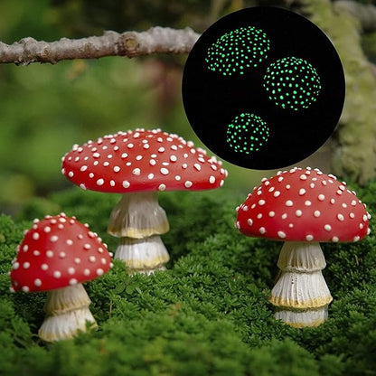 OwMell Glow in The Dark Mushroom, Set of 3 Mushroom Decor Decorations for Garden Yard, Mushroom Tree Decorations Outdoor, Mushroom Statue Figurines, Fairy Garden Decor Accessories - Garden Stakes