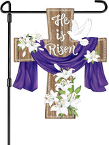 He is Risen Easter Decorations Cross Garden Banner Double-Sided Printed Flag Sheep Yard Flags Bunting Outdoor House Yard Rise Christian Jesus Lily Flowers Spring Seasonal Decoration Cross