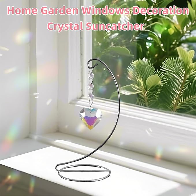 Sun Catchers,Crystal Suncatcher with Stand Chain Pendant Ornaments Hanging Crystals Prism Rainbow Maker for Windows Indoor Outdoor Home Decoration,Birthday Christmas for Women Girl