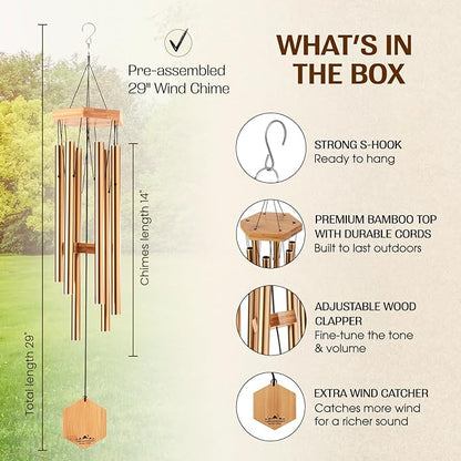 UpBlend Deep Tone Wind Chime – Outdoor Sympathy & Memorial Gift for The Loss of a Loved One, Memorial Wind Chimes, Thoughtful Sympathy Gift for Bereavement and Remembrance. 29" Bronze