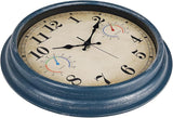 Large Outdoor Clock with Thermometer & Hygrometer Combo, 16 Inch Vintage Blue Coastal Decor Waterproof Indoor Outdoor Wall Clocks for Patio, Pool, Garden, Backyard