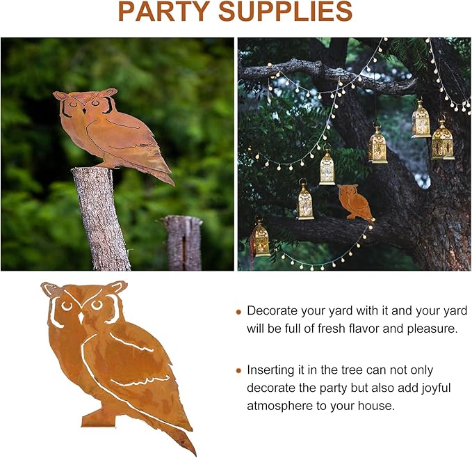HANABASS 1pc Garden Owl Iron Stake Decor Charming Outdoor Decoration for Lawn Patio Easy to Install Garden Ornament Beautiful Rusty Metal Owl Design for Ambiance