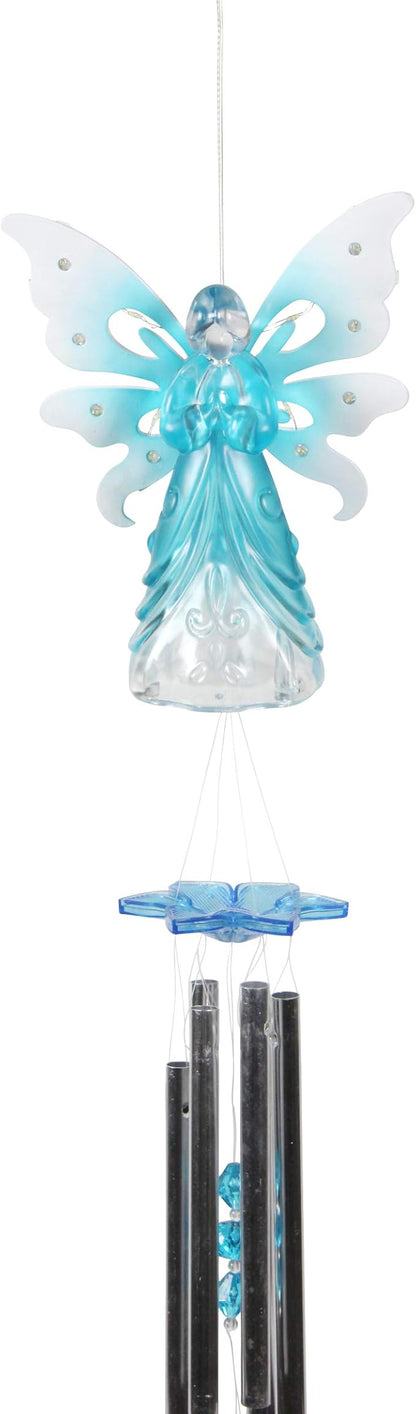 Exhart Wind Chimes, Solar Angel Wind Chime with Metal Wings, 13 LED Firefly Lights, Blue Acrylic Large Lawn and Yard Decoration, 6.5 x 4 x 42 Inch