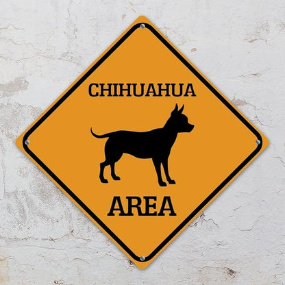 Warning Chihuahua Area Metal Tin Sign Chihuahua Dog Caution Crossing Xing Street Sign Yellow Diamond Shape Funny Metal Sign For Indoor Outdoor Highway15x15in