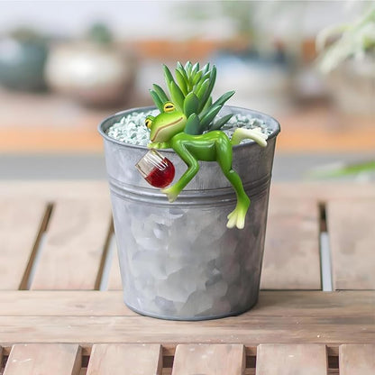 Miniature Frog Figurines Plant Decorations for Pots, Funny Drinking Frog Statue Flower Pot Hugger Resin Hanging Figurine Planter Pot Decorations for Flower, Lawn, Yard Ornament