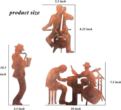 J-Fly Music Art Wall Decor Jazz Decoration Cowboy Metal Wall Art Rustic Indoor and Valentine Home Decor With Saxophone Cello Drum Kit And Piano,Brown
