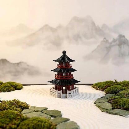 LOGOFUN Mini Pavilion Pagoda Zen Garden Statue Chinese Ancient Architecture Model for Bonsai Micro Landscape Decorations - 2.87X2.16X1.93in