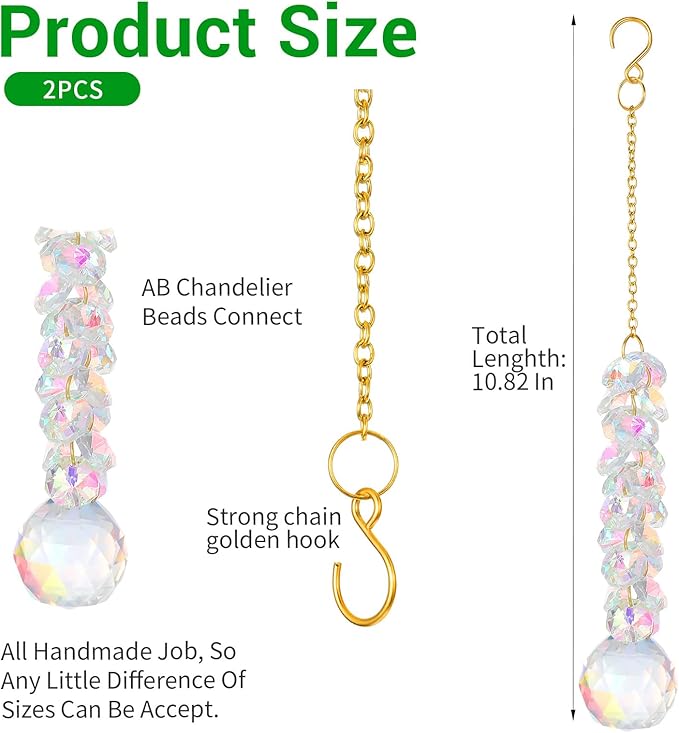 Suncatchers for Windows Hanging Prism, 2Pcs Crystal Suncatcher 31mm Sun Catcher with Crystals Chandelier Beads for Windows Doors Balconies Christmas Trees