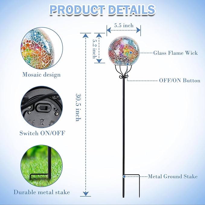 Solar Lights Outdoor Decorative Solar Mosaic Garden Stakes Cracked Glass Decorative Waterproof Outdoor Lights for Landscape Patio Yard Walkway Decoration Multi