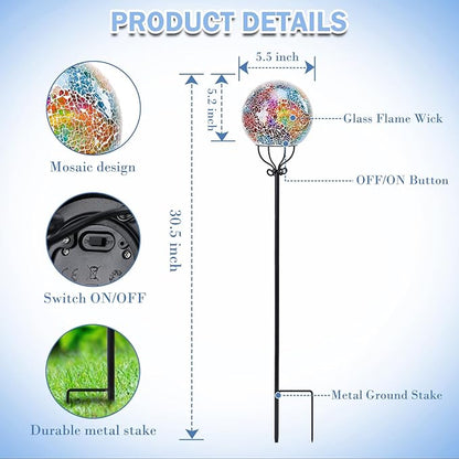 Solar Lights Outdoor Decorative Solar Mosaic Garden Stakes Cracked Glass Decorative Waterproof Outdoor Lights for Landscape Patio Yard Walkway Decoration Multi