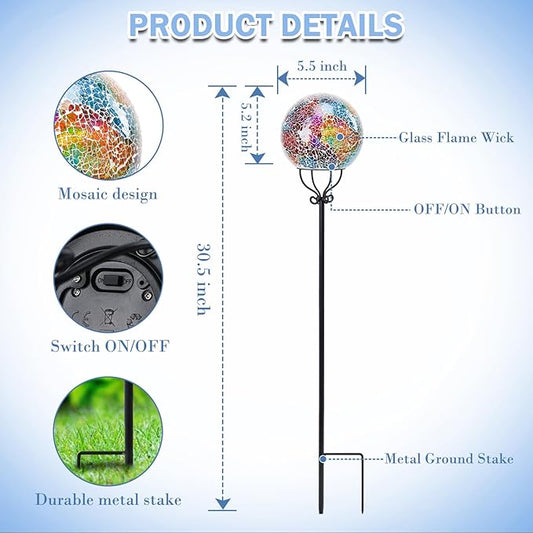 Solar Lights Outdoor Decorative Solar Mosaic Garden Stakes Cracked Glass Decorative Waterproof Outdoor Lights for Landscape Patio Yard Walkway Decoration Multi