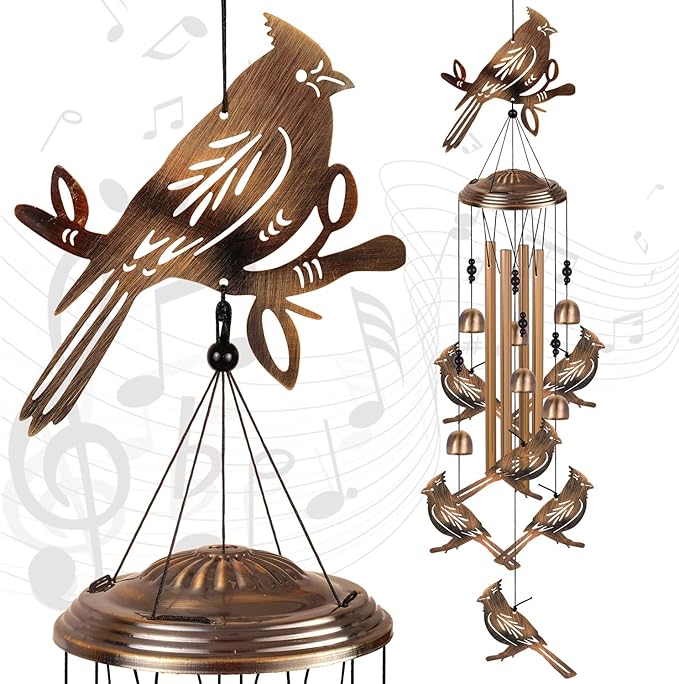 Bronze Cardinal Wind Chimes for Home, Garden, Balconies, Rooms, Patio, Indoor, Outside Decor, Memorial Wind Bell, Retro Wind Catcher, Outdoor Blessing Wind Chime Gifts for Mom, Women, Grandma, Family