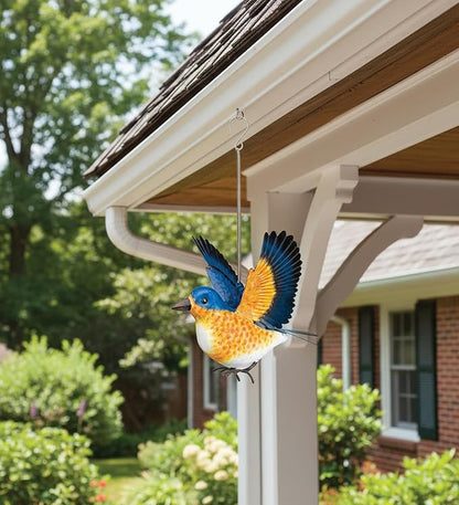 Regal Art & Gift Bird Bouncie - Bird Garden Decor Outdoor Metal Bird Hanging Ornament for Yard Patio Lawn - Blue Bird