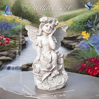 12.8" Outdoor Angel Fairy Statue for Garden – Resin Fairy Figurine, Weather-Resistant Yard Art Decor, Garden Angel Sculpture, Patio Lawn Ornament, Gift for Mom, Grandma, White Finish