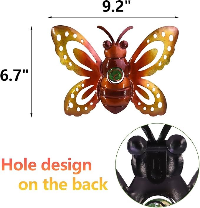Garden Decor Metal Bee Wall Art Sculpture, Large Bee Wall Decor Garden Decoration Hanging for Yard Lawn Patio Living Room Bedroom, 3 Pack, Gift for Family