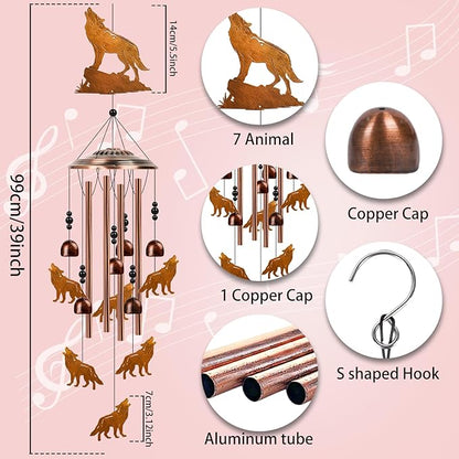 Wolf Wind Chimes for Outside - Wolf Gifts Decor for Women Men, Birthday Housewarming Christmas Festival Gifts Ideas, Metal Memorial Wind Chimes for Outdoor, Porch Patio Yard Garden Decor