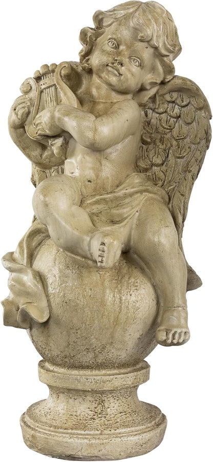 Northlight 12" Heavenly Gardens Distressed Almond Brown Cherub with Lyre Outdoor Patio Garden Statue