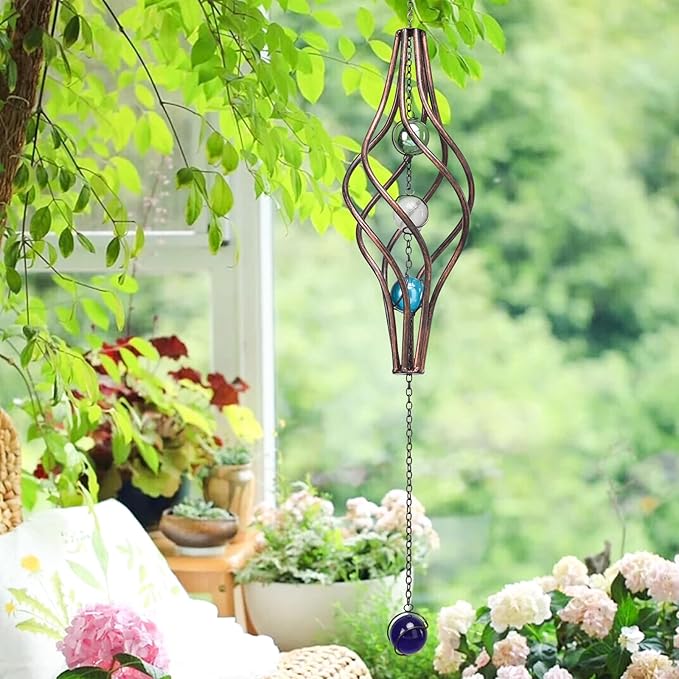 WONDER GARDEN Wind Spinner-Wind Spinners Outdoor - Hanging 360 Degree Swivel Wind Sculpture & Spinners with Colorful Glass Bead for Garden Outdoor Decor or Gift