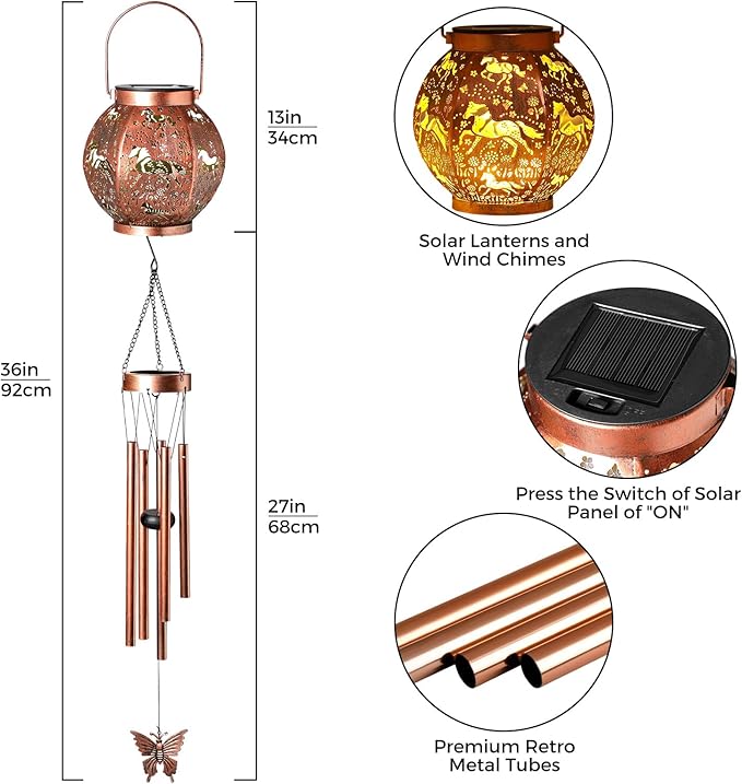 Horse Wind Chime, Waterproof Hanging Solar Light for Outdoor Courtyard is a for mom, Grandma, Sisters and Women on Christmas, Mother's Day and Thanksgiving
