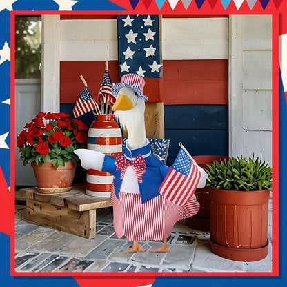 Patriotic Porch Goose Outfits for 23 Inch Lawn Statue, 4th of July Uncle Sam Costume for Plastic/Cement Statue, 250th Years Anniversary USA Sculpture Clothes for Garden Patio Party Decoration