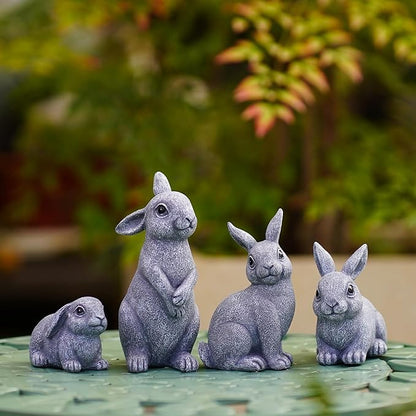 Bunny Garden Decor Outdoor Statues: Rabbit Figurines for Easter Ornaments Patio Lawn Office Decorations Indoor Accessories (4 Pack) - Gifts for Mom Grandma