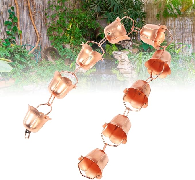 Copper Elegant Hanging Rain Chain Efficiently Manages Water for Garden and Yard (Morning Glory Shaped)