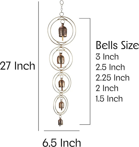 27" Metal Wind Chimes for Outside with 5 Tuned Bells – Rustic Gold Outdoor Garden Decor – Windchimes for Outdoors Yard Decorations Deep Tone Chimes – Garden Decor for Outside with Decorative Bells
